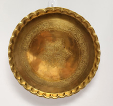 Vintage Etched Brass Tray With Scalloped Edges, 14” Round picture
