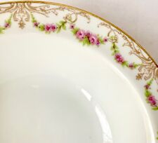 LOVELY c1900 B&D BAWO & DOTTER ELITE LIMOGES BOWL, PINK ROSES, SWAGS, SMALL CHIP picture