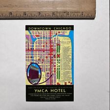Downtown Chicago Map & YMCA Hotel Promo - Colorful Vintage Postcard RPPC picture
