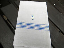 German Antique handwoven Linen Towel Table Runner Blue Stripes Monogram FL RARE picture