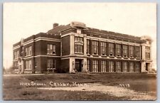 Crosby Minnesota~High School Building~Students @ Entrance~1930s RPPC picture