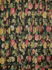 Stunning Set 4 MCM Pinch Pleat Barkcloth Black Floral Drapes Curtains 35
