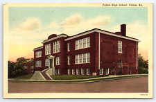 Fulton KY-Kentucky, Fulton High School Building, Vintage Linen 1958 Postcard picture