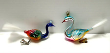 2 Peacocks on Clips Christmas Ornaments; Glass; Hand Painted; Vintage picture