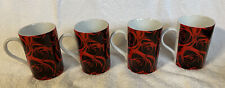 Set Of 4 KonitZ Germany Ceramic Porcelain Red Roses Mugs Coffee Tea Cup RARE NOS picture