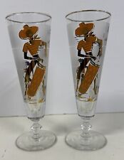 Mid Century MCM Libbey Caribbean Cruise Calypso Frosted Pilsner Glasses (2) picture