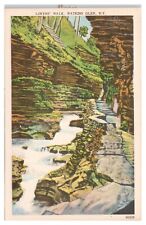 Vintage Lover's Walk Watkins Glen NY Postcard Unposted Linen 50228 picture