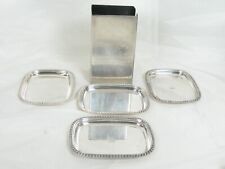 Vintage Silverplate Match Box Holder & 4 Trinket Dishes Lion Chased/Pressed picture