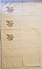 3 Napkins Machine Embroderied Lace Edge Pink Red Flowers picture