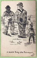 Hand Drawn Postcard Seaside Study Vintage 1901 Postage England Signed G.M.T. picture