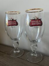2 Stella Artois Chalice 40 CL Beer Glasses Pub Bar Goblet Gold Rimmed Barware picture