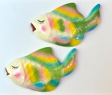 2 Vintage 1960’s Miller Studios Chalkware RAINBOW Fish Wall Hangings RARE Color picture