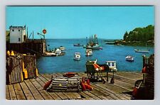 New Harbor ME-Maine, Wharf And Harbor, Scenic View, Vintage Postcard picture