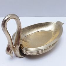 Goldtone Swan Etched Ashtray Metal 4 pc Set Stackable 4 inches  picture