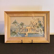 Vintage Chinese 3D Cork Carving Diorama Framed Wall Art  9” x 13” picture