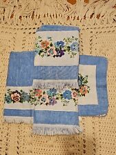 Vintage Fashion Manor Towel Set Blue Floral Fringe Reversible Set Of 4 picture