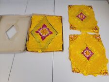 Vintage 1940's Japanese Japan Yellow Floral Silk bed spread and pillow shams NEW picture