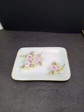 ❤️ VTG  Rectangular Vanity Trinket Porcelain Tray Floral NICE Signed picture