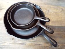 Unmarked Wagner 3 PC Cast Iron Skillet Set #'s 8, 5, 3, restored  picture