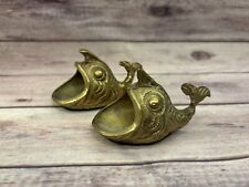 Vintage 1950’s Brass Koi Fish Ashtrays Pair  Tobacciana Incense Dish Figurines picture