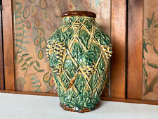 Vintage Grape Vine and Leaves Decorated Glazed Majolica Pottery Vase picture