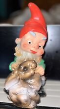 Vintage Heissner West Germany Rubber Gnome With Bunny 🐰 Sitting On Mushroom 🍄 picture