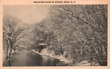 Postcard NY Delhi New York Delaware River in Winter 1952 Vintage PC f7658 picture