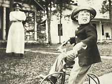 T8 RPPC Photo Postcard Boy Kid Riding Tricycle Proud Mother Looks On picture