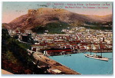 1923 The Prince's Palace Condamine Harbour Steamboat Sailing Monaco Postcard picture
