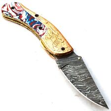 PAL 2000 HUNTING KNIVES 9779 SNNS Famous Folding Hunter Damascus Steel Pocket... picture