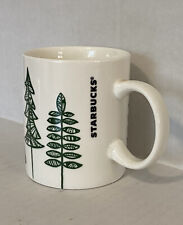 Starbucks Holiday Winter Season Mug Cup 2015 White with Green Trees, 9.63 Oz picture