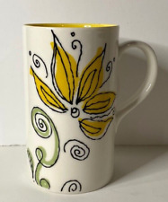 2006 Starbucks Coffee Mug Yellow Flower Art Floral Swirl 12 fl oz 6.5