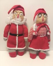 Vintage Mr. and Mrs. Santa Claus Dolls Handmade Knit Crochet 18” picture