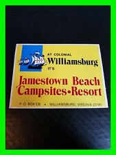 Original Vintage Genuine Camping Decal Williamsburg Jamestown Beach Campsite VA. picture