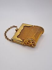 Vintage Gold Tone Metal Mesh Coin Purse Keychain Pill Pocket MCM 1960s  picture