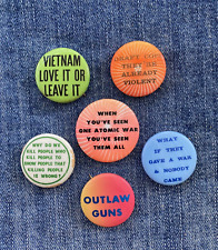 N.O.S. 60's ANTI-WAR, VIETNAM PROTEST Celluloid 6 Pinback Button Collection picture