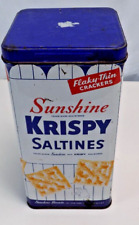 Vintage Sunshine Krispy Saltines Cracker Tin Blue Food Kitchen Decor 14.5 Oz picture