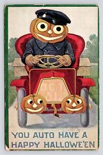 You Auto Have a Happy Halloween Postcard Fantasy Anthropomorphic EMB VTG c1908 picture