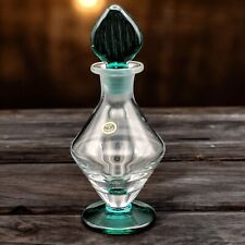 Vtg Glass Art Deco Perfume Bottle Made In Hungary Teal Green Crimped Stopper picture