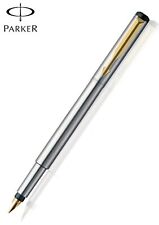 Parker Vector Steel (Gold Nib) GT Fountain Ink Pen Trim Fine New Boxed Converter picture