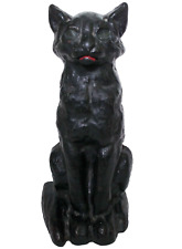 RARE HUBLEY EARLY 20TH C AMERICAN ANTIQUE ENML PNTD CAST IRON BLACK CAT DOORSTOP picture
