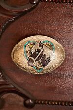 Vintage Hand Made  Turquoise Indian on Horse Inlay Western Belt Buckle picture