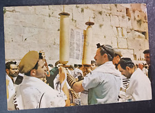 vtg postcard Jerusalem Wailing Wall reading Torah Israel posted picture