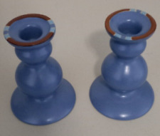 Dansk Mesa Pattern Sky Blue Two Candle Holders Portugal Ceramic 5 1/4