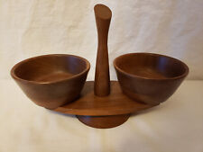 Vintage MCM Solid Black Walnut Spinning Serving Caddy by Kustom Kraft Made in US picture