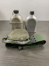 (2) Vintage US Military Army Metal Aluminum Canteen + Holder Taiwan & Korea Made picture