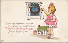 1920 Stecher CHRISTMAS Postcard Girl Candle / Artist-Signed Margaret Evans PRICE picture