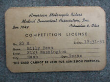 VTG 1951 AMERICAN MOTORCYCLE RIDERS MUTUAL BENEVOLENT ASSOC COMPETITION LICENSE picture