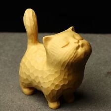 Chinese Boxwood Wood Hand Carved Cat Statue netsuke fengshui picture