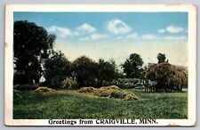 Vintage Postcard MN Craigville Greetings Hay Cart Horses White Border ~13360 picture